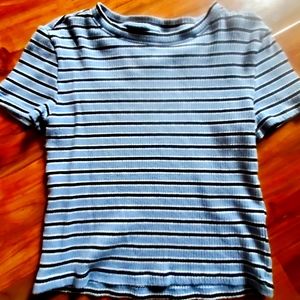 Cropped Stripped Blue, White and Black Tee shirt
